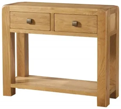 Curve Oak 2 Drawer Console Table - Wax