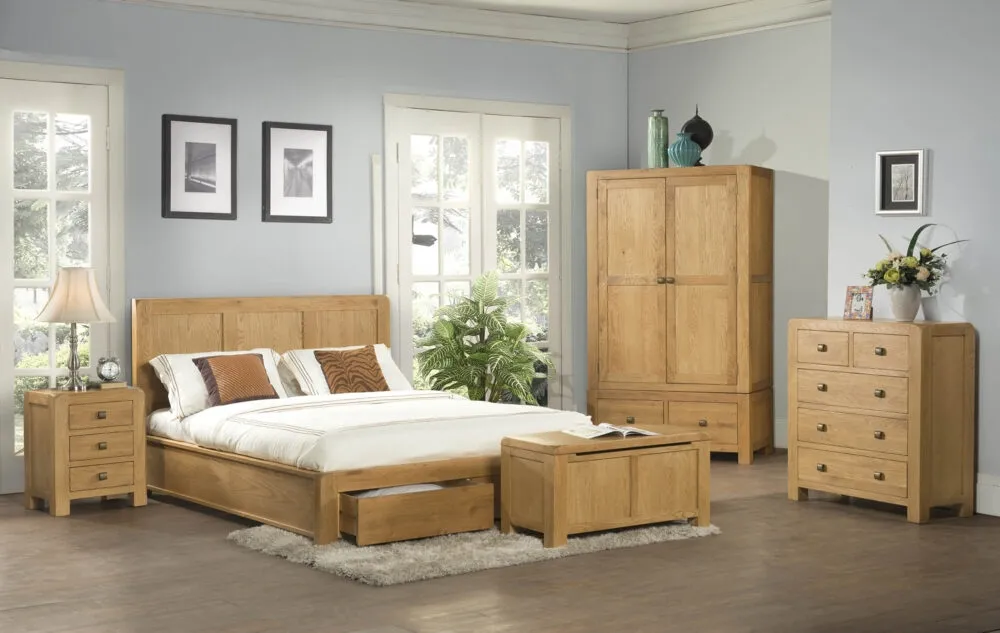 Curve Oak 2 Drawer Storage Bed - Wax
