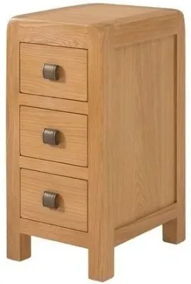 Curve Oak 3 Drawer Compact Bedside Cabinet - Wax