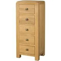 Curve Oak 5 Drawer Narrow Chest - Wax