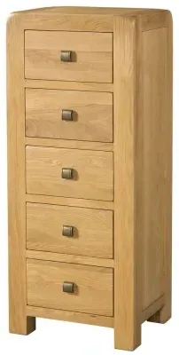 Curve Oak 5 Drawer Narrow Chest - Wax image