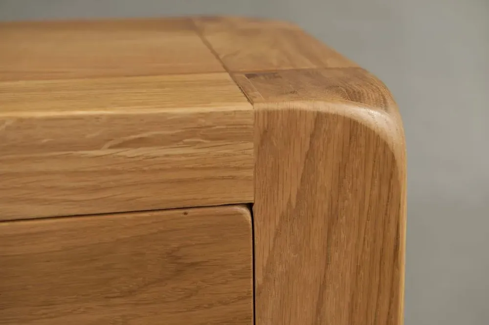 Curve Oak Corner TV Unit with 2 Drawers - Wax