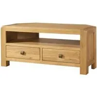 Curve Oak Corner TV Unit with 2 Drawers - Wax