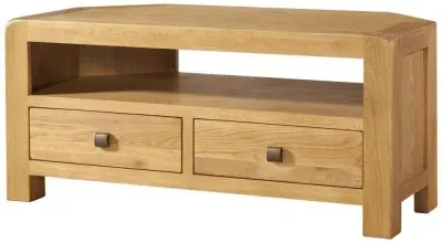 Curve Oak Corner TV Unit with 2 Drawers - Wax