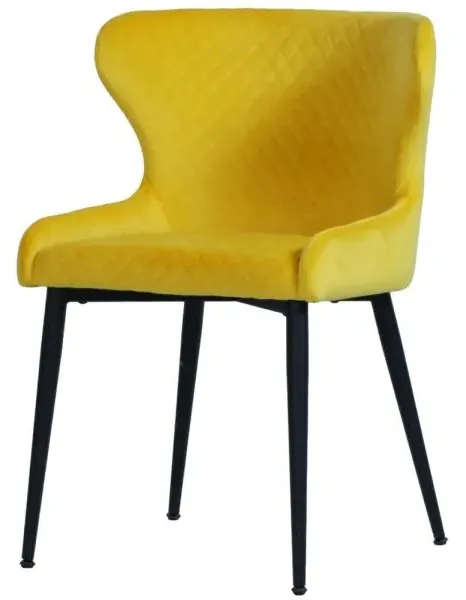 Langley Dining Chair - Yellow, Velvet Fabric
