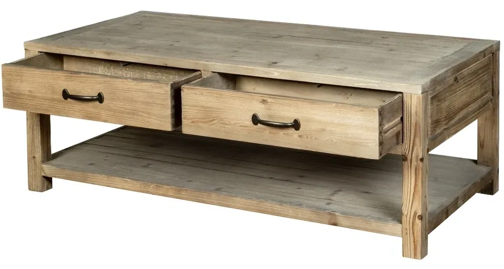 Langley Reclaimed Pine 2 Drawer Coffee Table