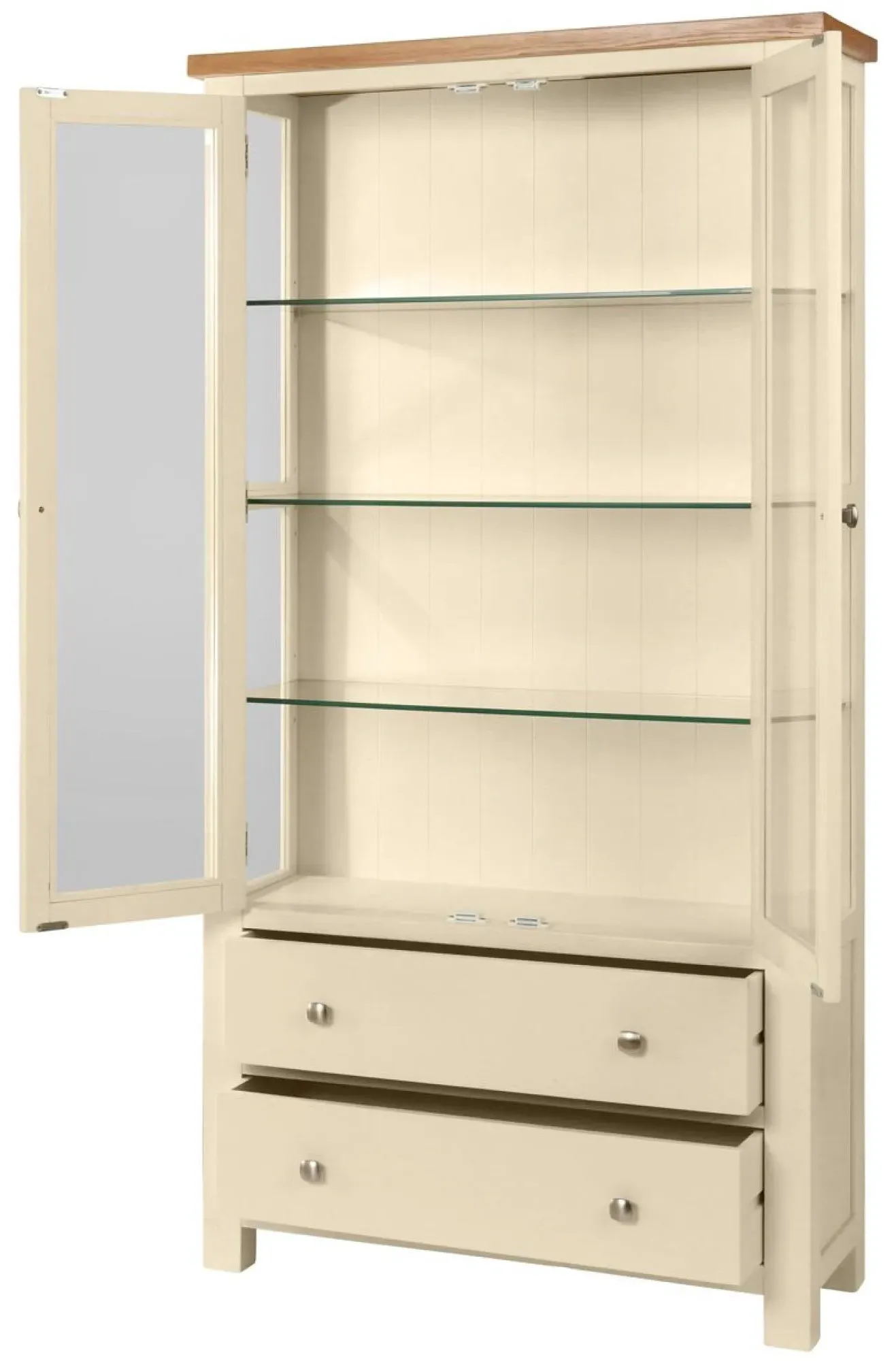 Lundy 2 Door Display Cabinet - Ivory, Oak