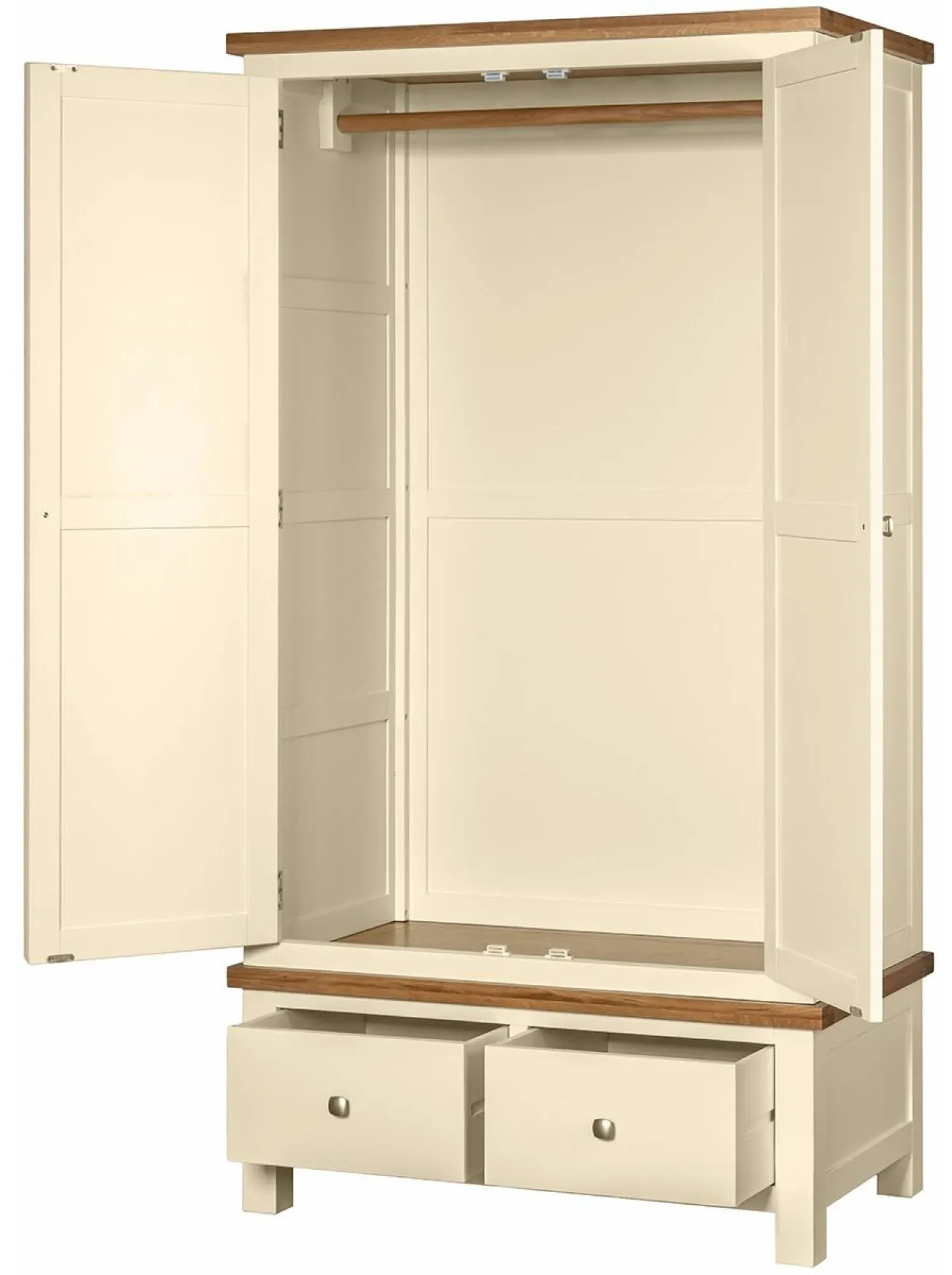 Lundy 2 Door Wardrobe with Drawers - Ivory, Oak