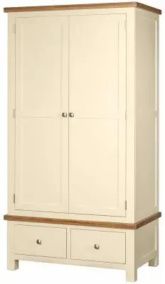 Lundy 2 Door Wardrobe with Drawers - Ivory, Oak image