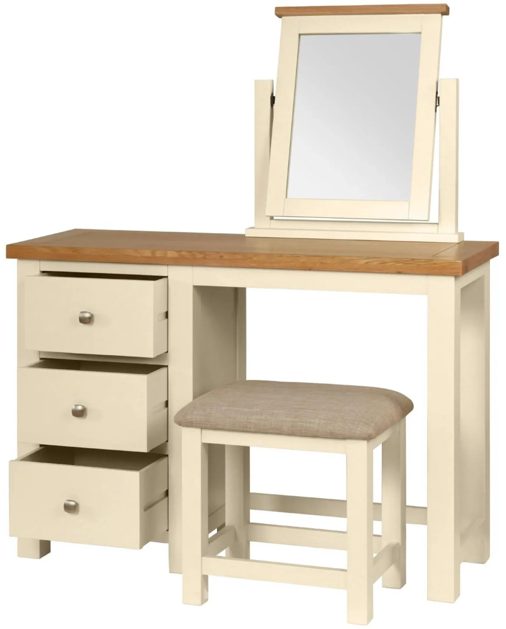 Lundy 3 Drawer Dressing Table with Stool - Ivory, Oak
