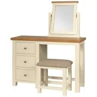 Lundy 3 Drawer Dressing Table with Stool - Ivory, Oak
