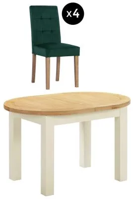 Lundy 4-6 Seater Oval Extending Dining Set - Ivory, Green