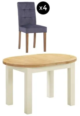 Lundy 4-6 Seater Oval Extending Dining Set - Ivory