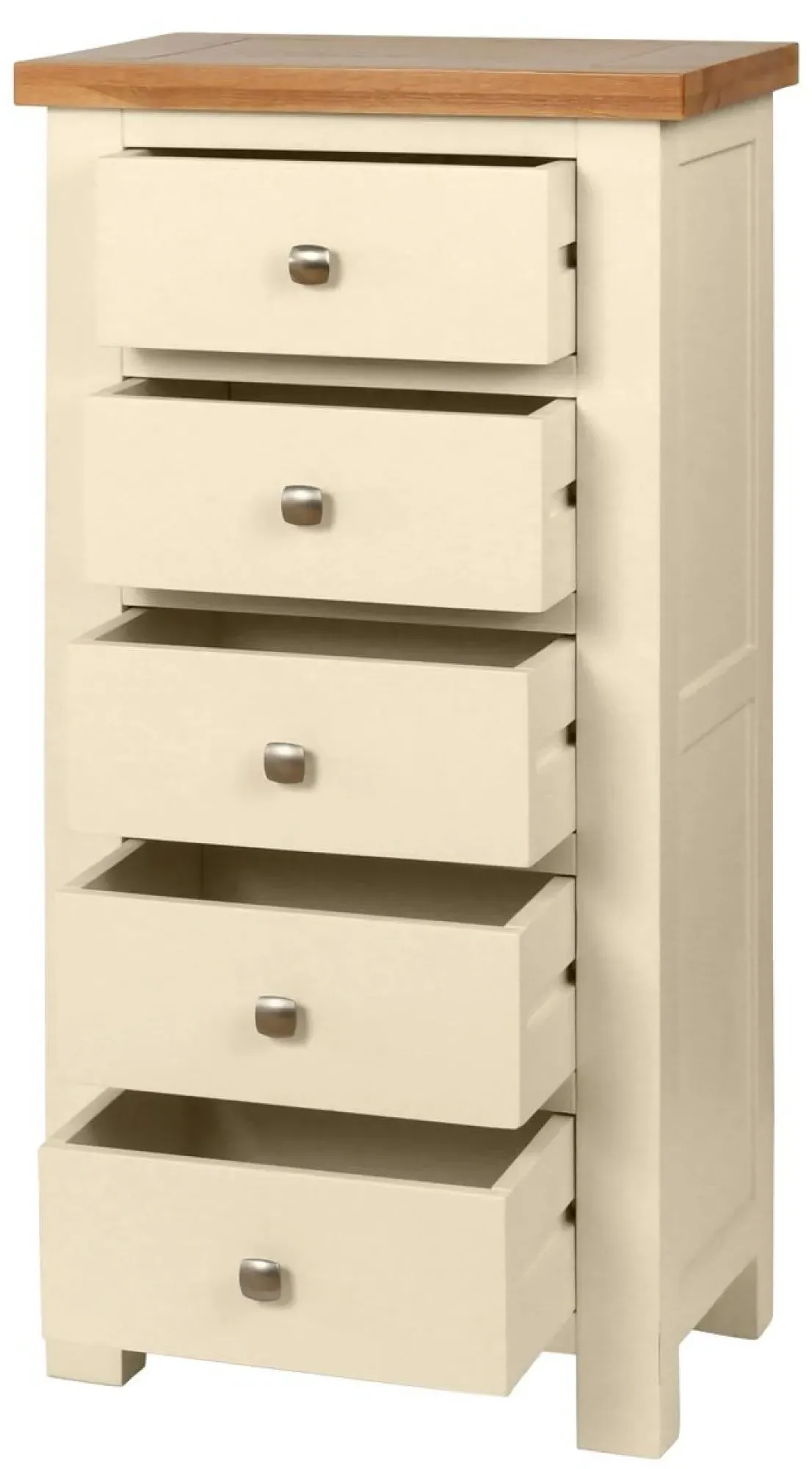 Lundy Narrow 5 Drawer Chest - Ivory, Oak