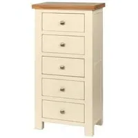 Lundy Narrow 5 Drawer Chest - Ivory, Oak