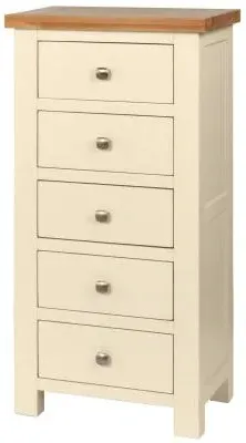 Lundy Narrow 5 Drawer Chest - Ivory, Oak image