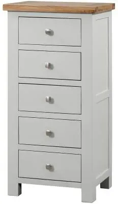 Lundy Narrow 5 Drawer Chest - Moon Grey, Oak