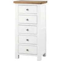 Lundy Narrow 5 Drawer Chest - White, Oak