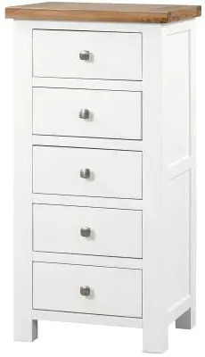 Lundy Narrow 5 Drawer Chest - White, Oak