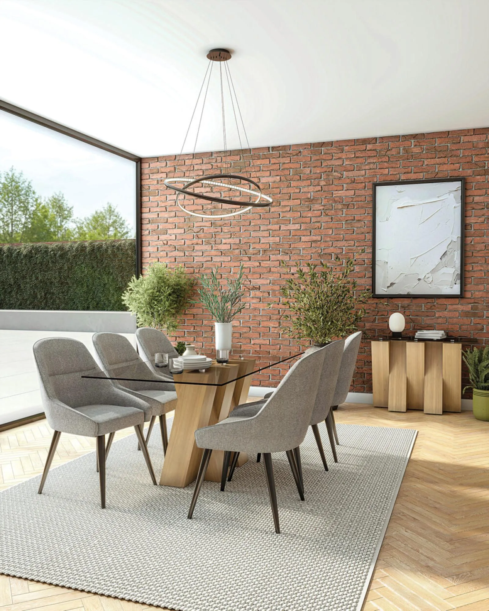 Newton 6 Seater Glass Dining Table - Clear, Oak Effect