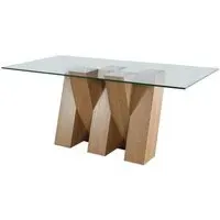 Newton 6 Seater Glass Dining Table - Clear, Oak Effect
