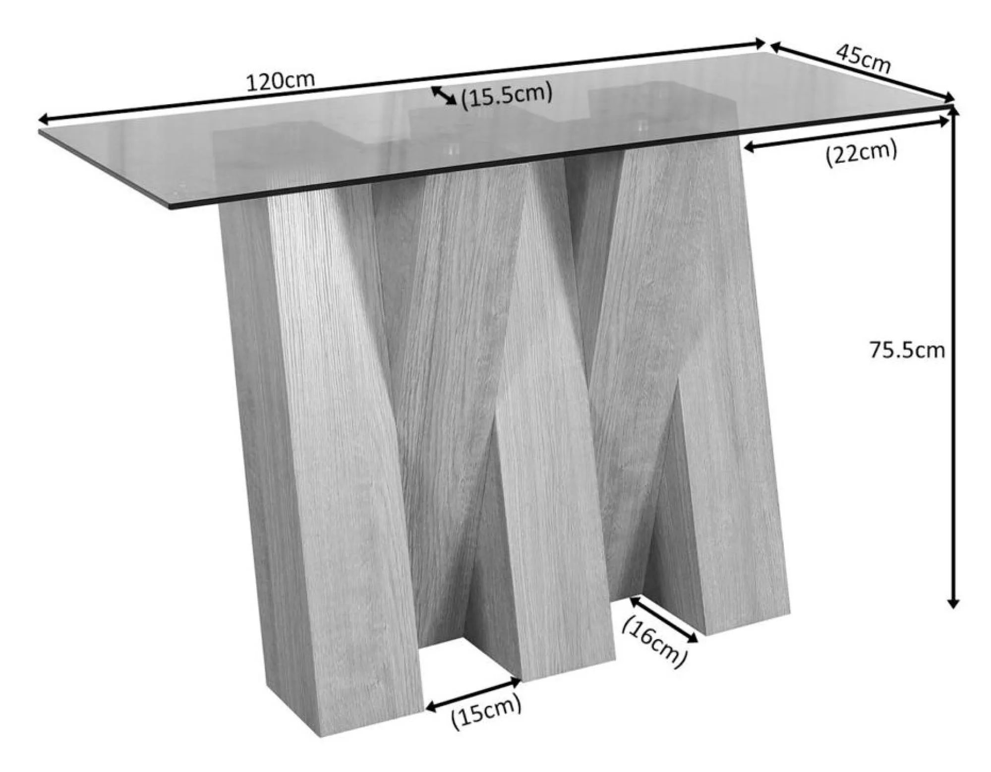 Newton Console Table - Smoked Glass, Oak Effect