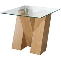 Newton Glass Lamp Table - Clear, Oak Effect