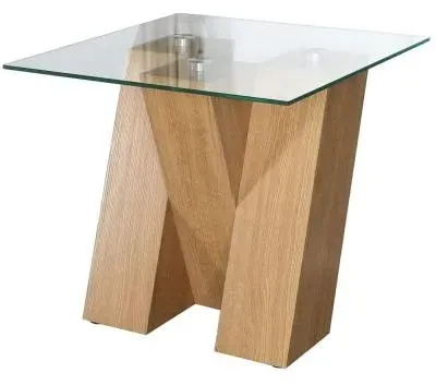 Newton Glass Lamp Table - Clear, Oak Effect image