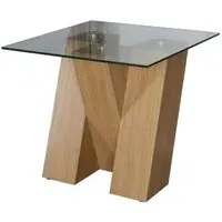 Newton Lamp Table - Smoked Glass, Oak Effect