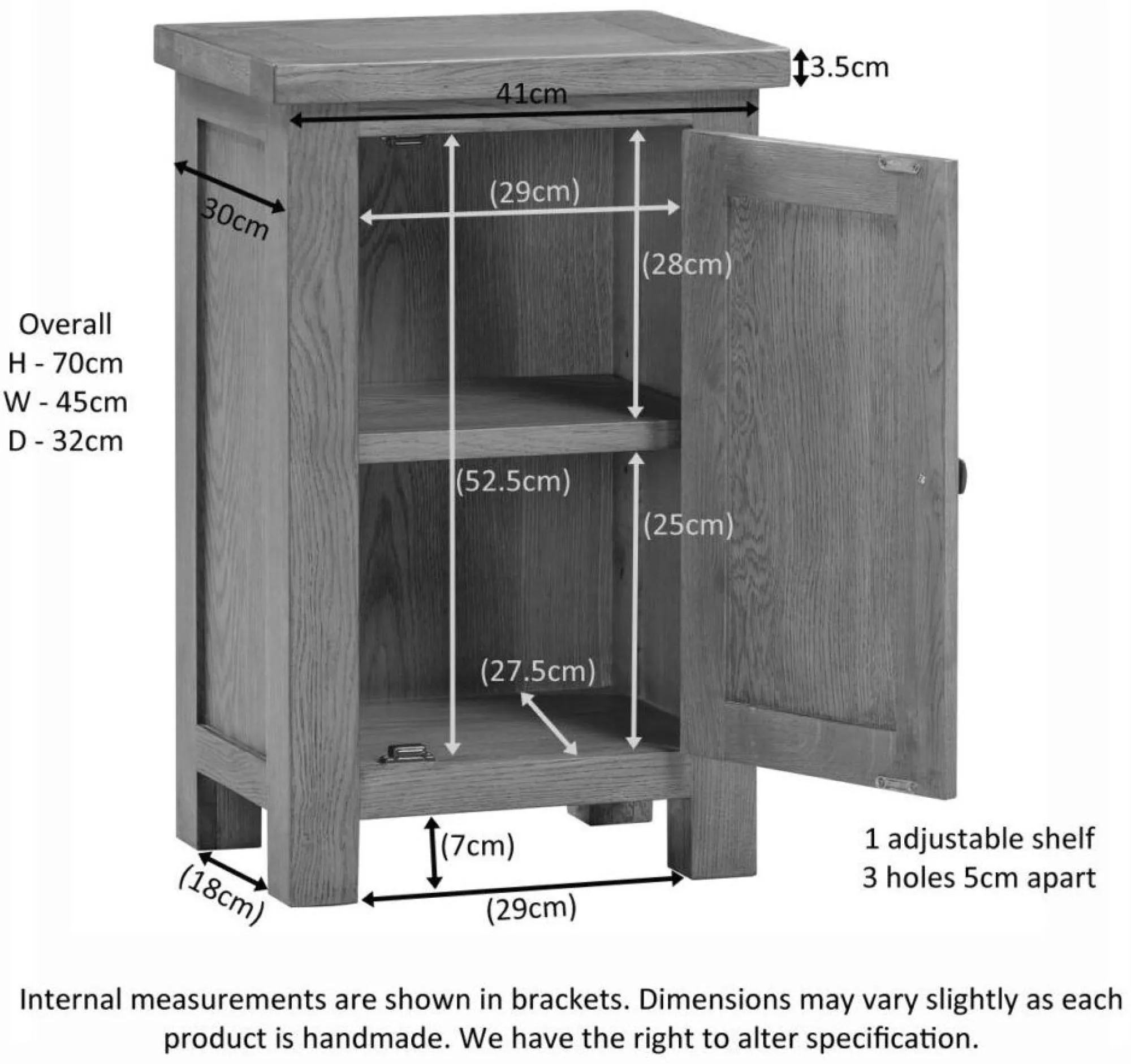 Original Rustic Oak 1 Door Hall Cabinet - Rustic Oak