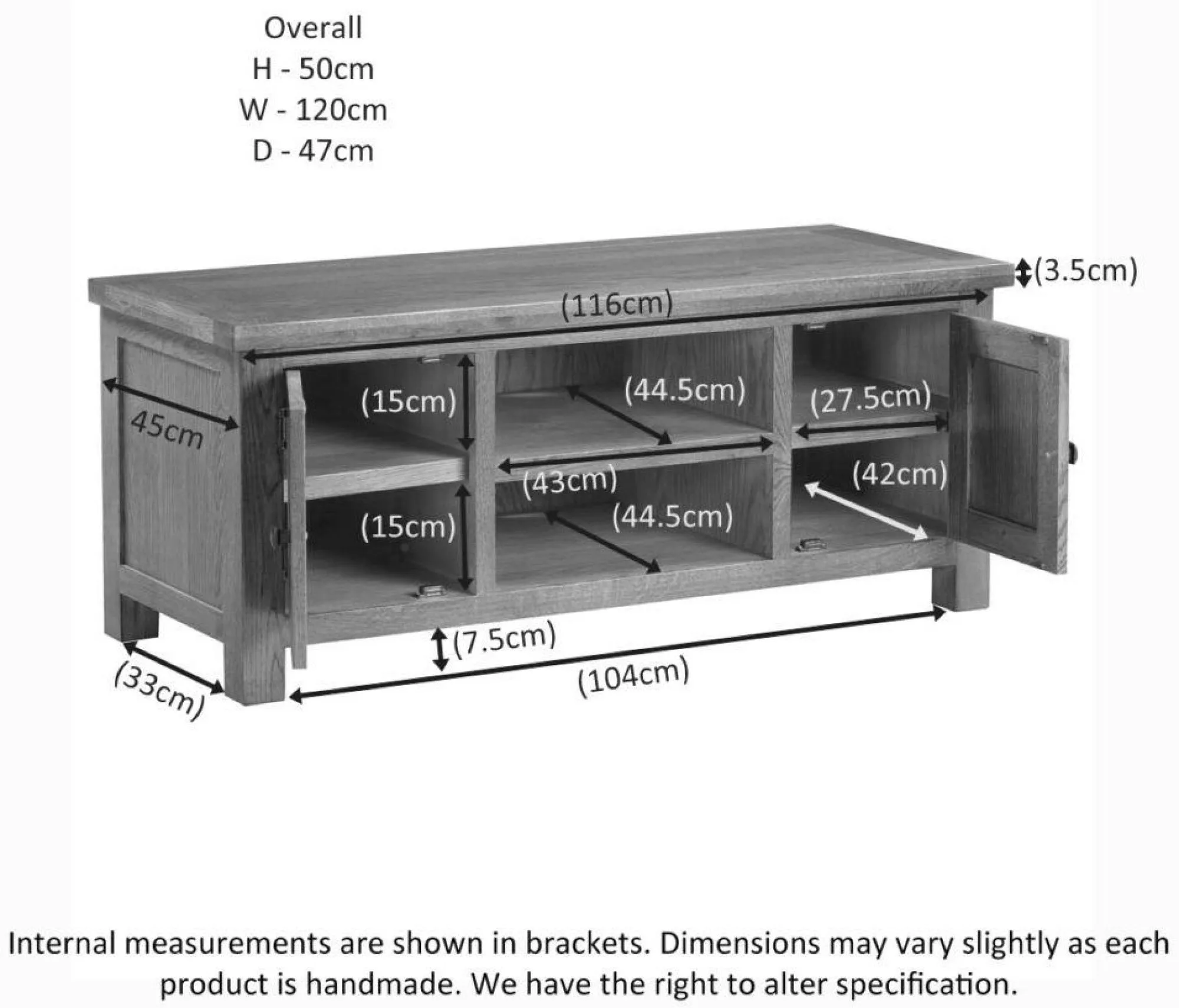 Original Rustic Oak 120cm TV Unit - Rustic Oak