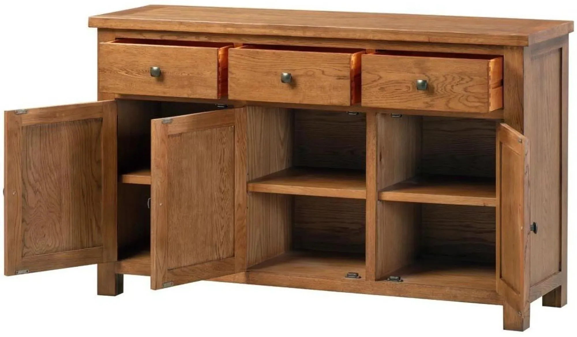 Original Rustic Oak 137cm 3 Door Sideboard - Rustic Oak