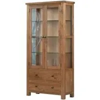 Original Rustic Oak 2 Door 2 Drawer Glazed Display Cabinet - Oak