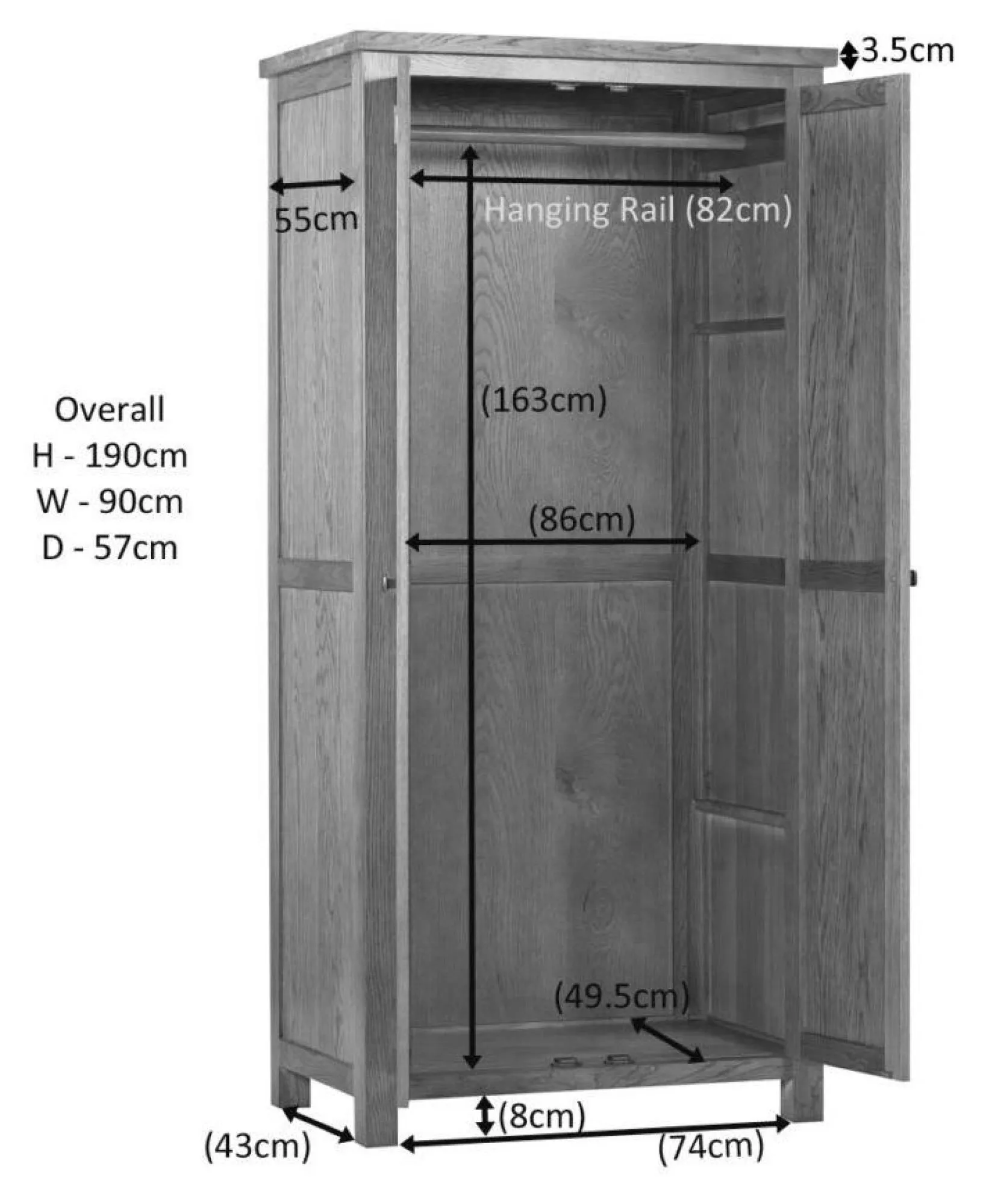 Original Rustic Oak 2 Door Wardrobe - Rustic Oak