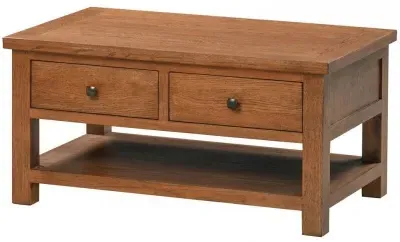 Original Rustic Oak 2 Drawer Coffee Table - Rustic Oak, Oak