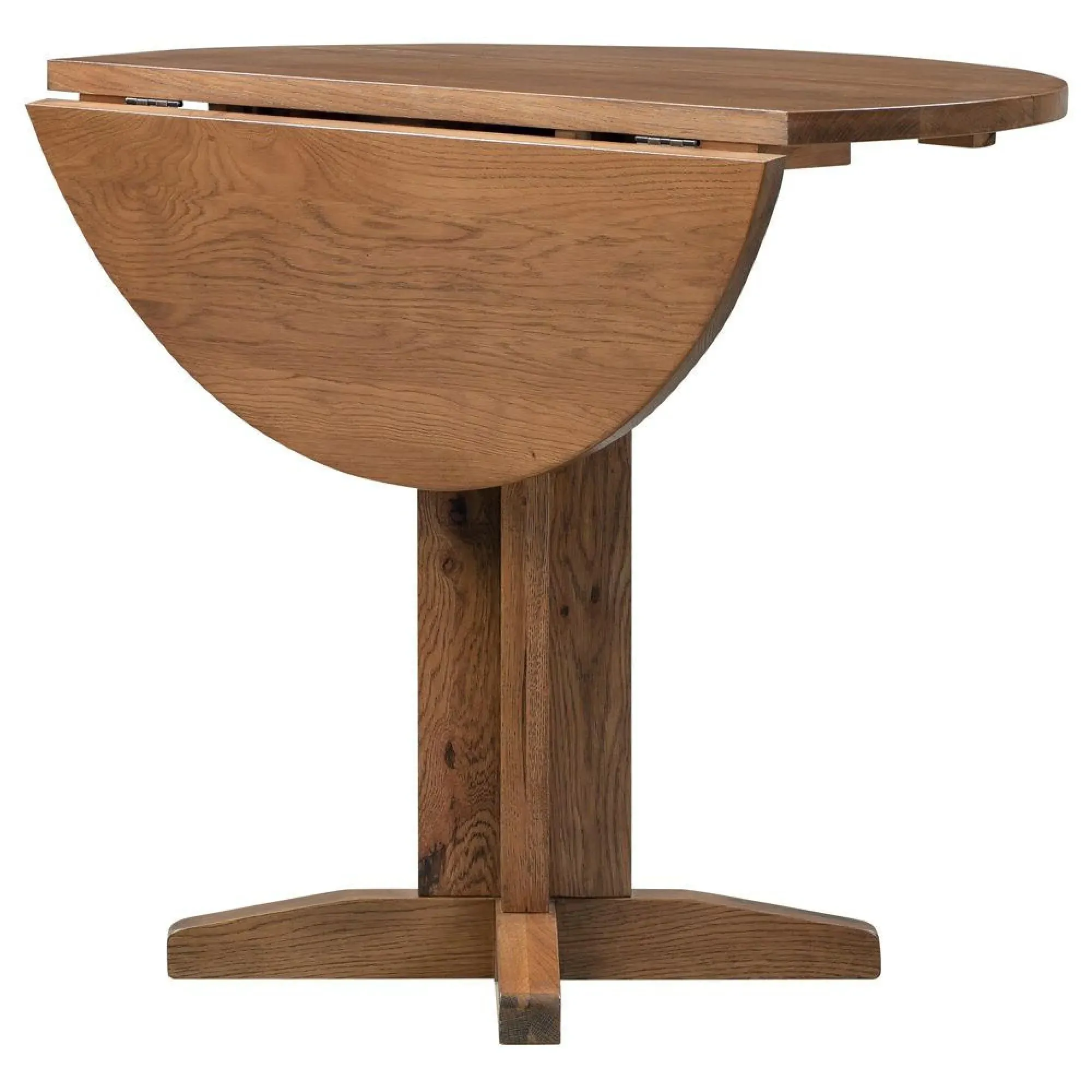 Original Rustic Oak 2-Seater Round Drop Leaf Dining Table - Rustic Oak