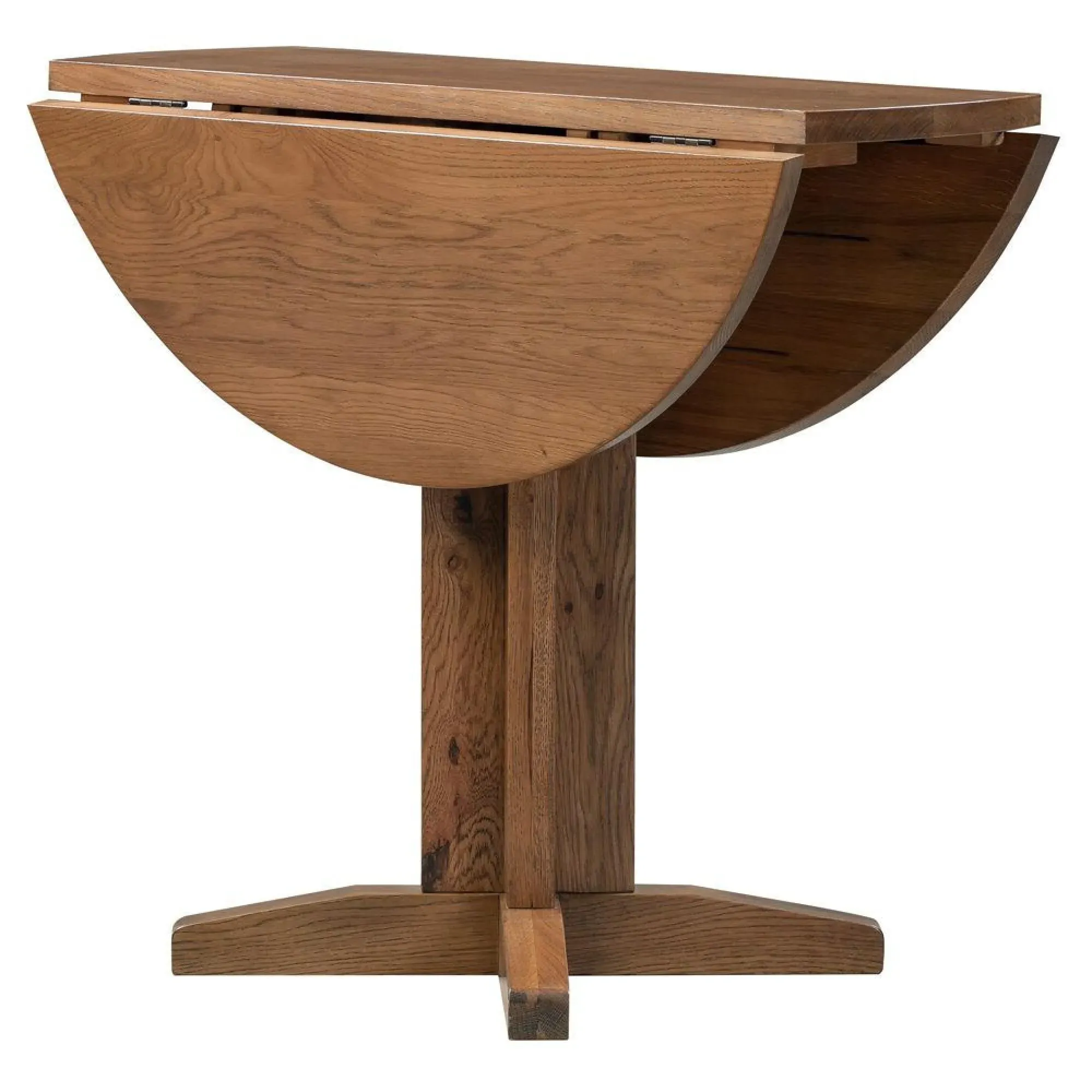 Original Rustic Oak 2-Seater Round Drop Leaf Dining Table - Rustic Oak