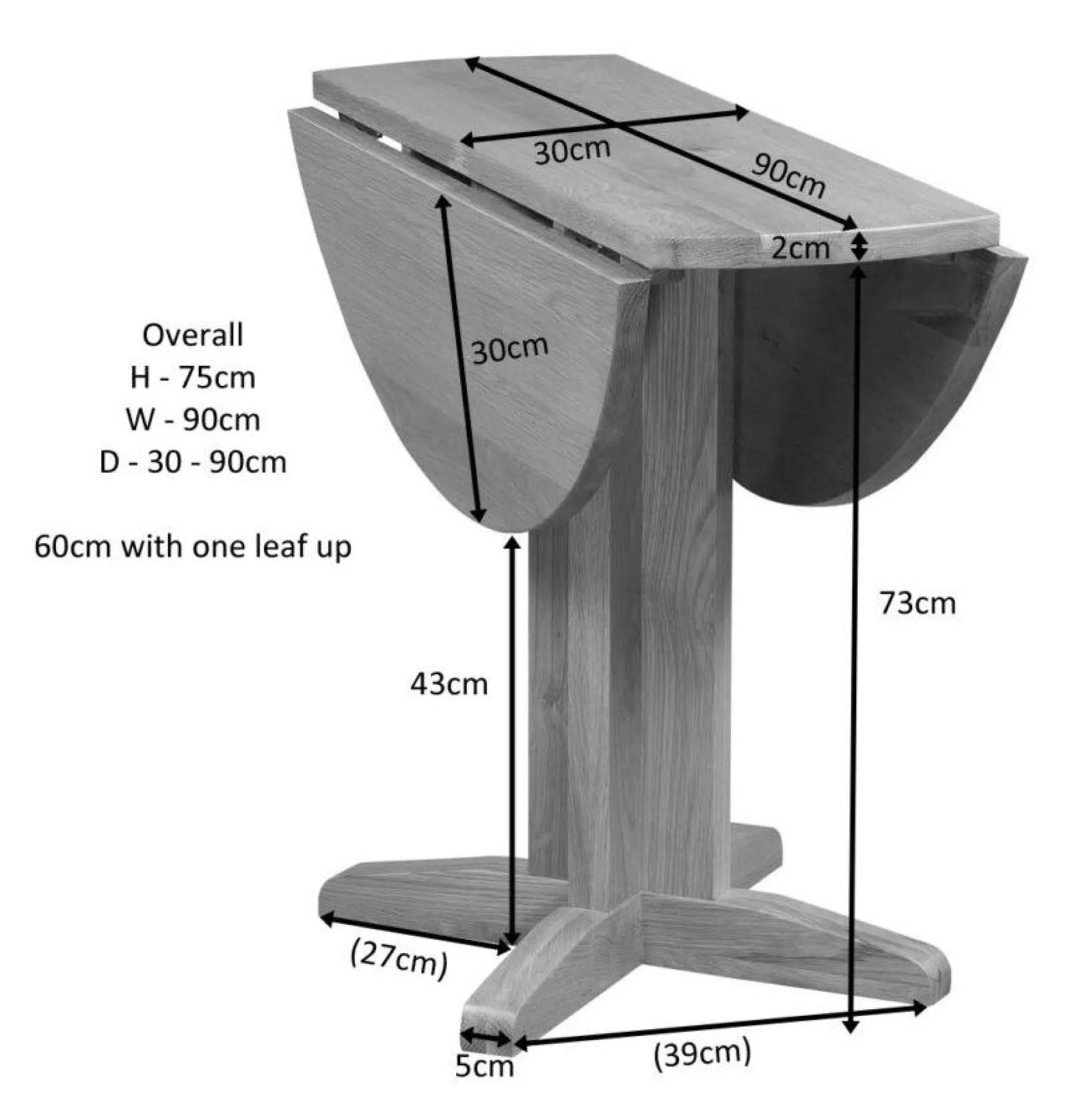Original Rustic Oak 2-Seater Round Drop Leaf Dining Table - Rustic Oak
