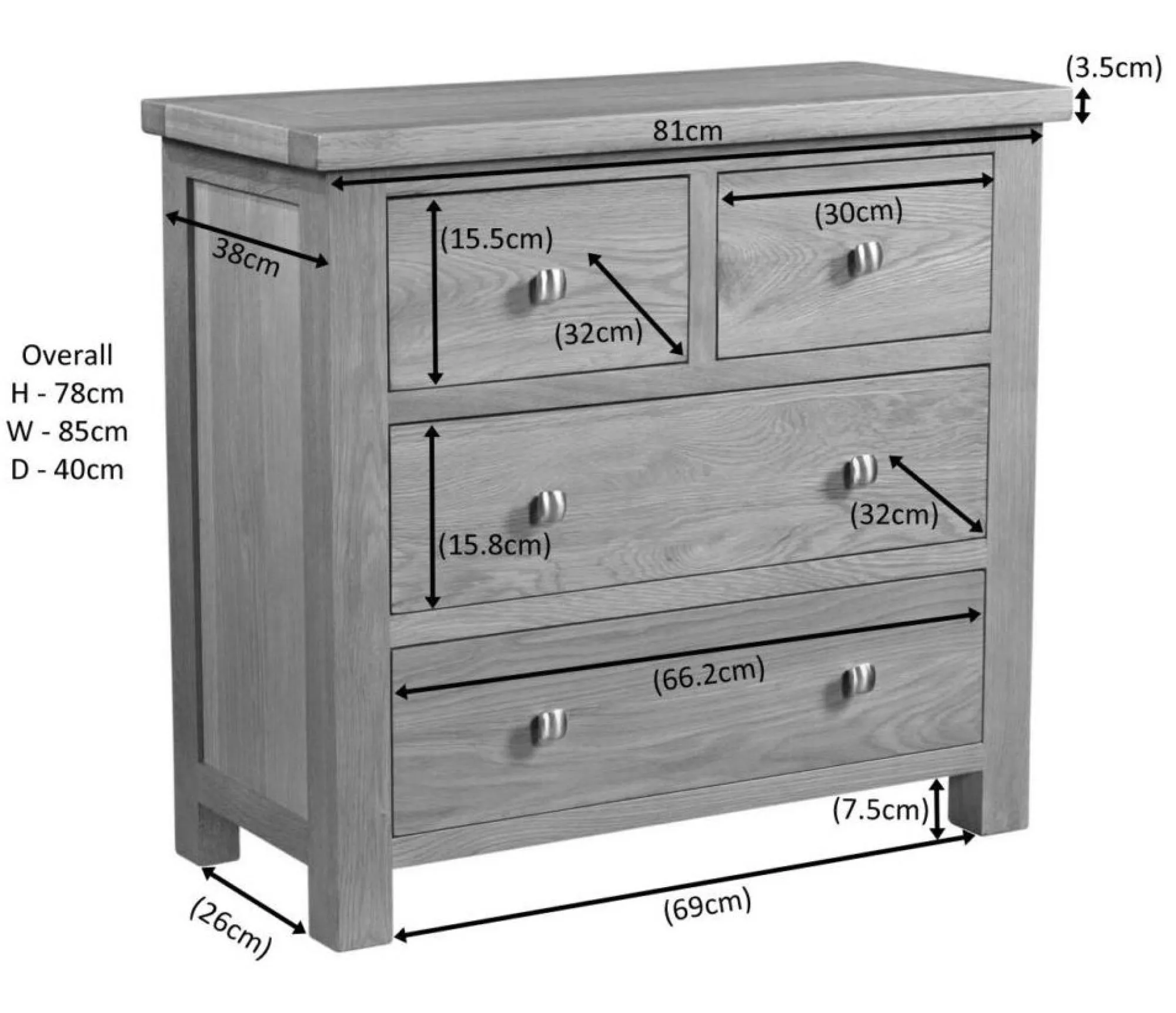 Original Rustic Oak 2+2 Drawer Chest - Rustic Oak