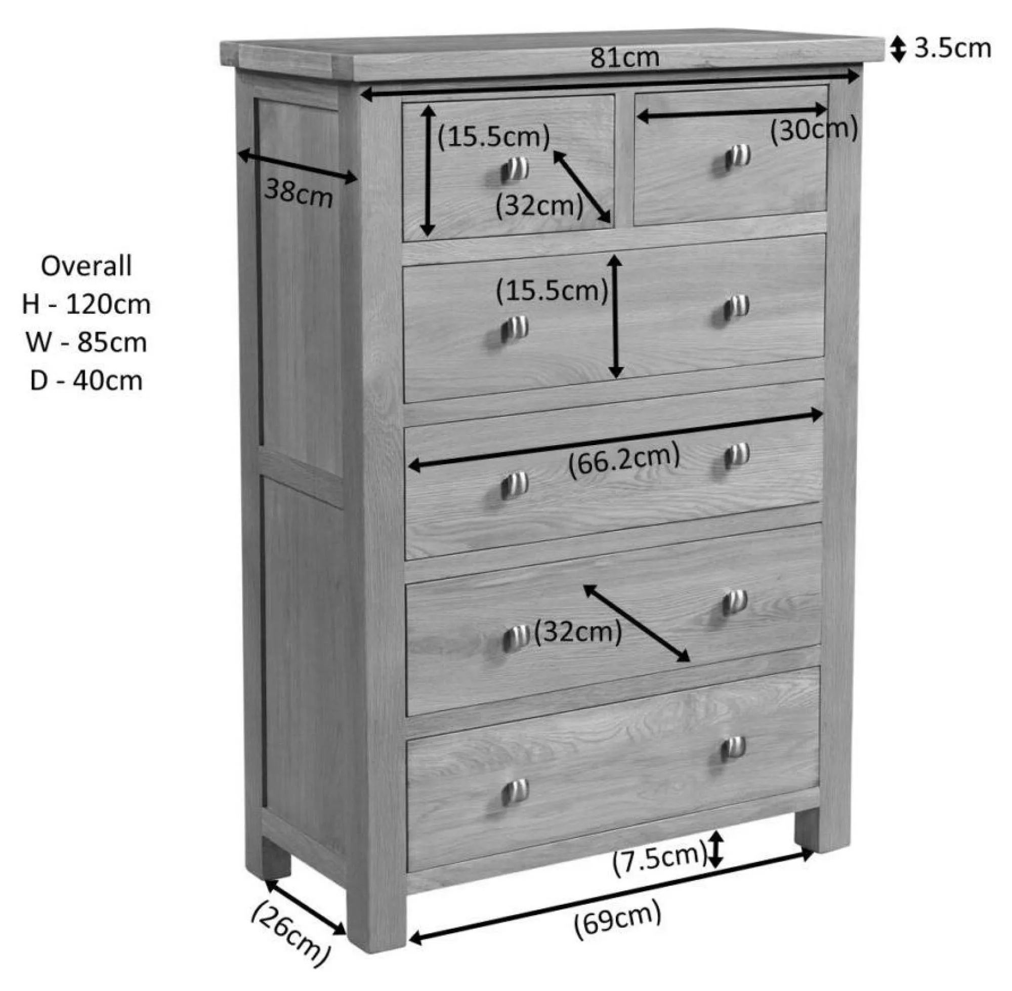 Original Rustic Oak 2+4 Drawer Chest - Rustic Oak