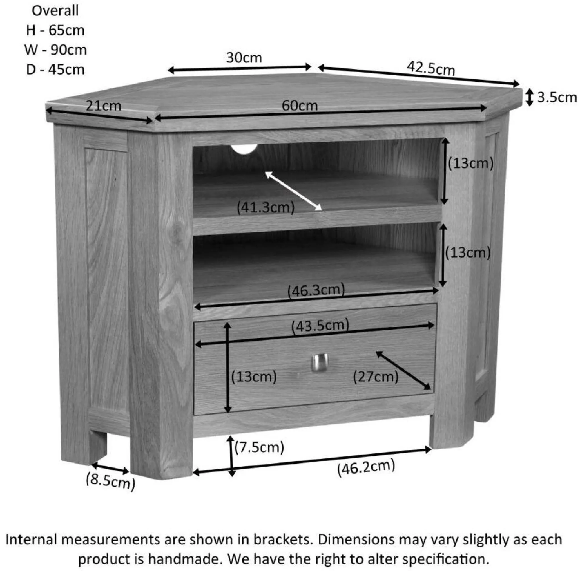 Original Rustic Oak 90cm Corner TV Unit - Rustic Oak