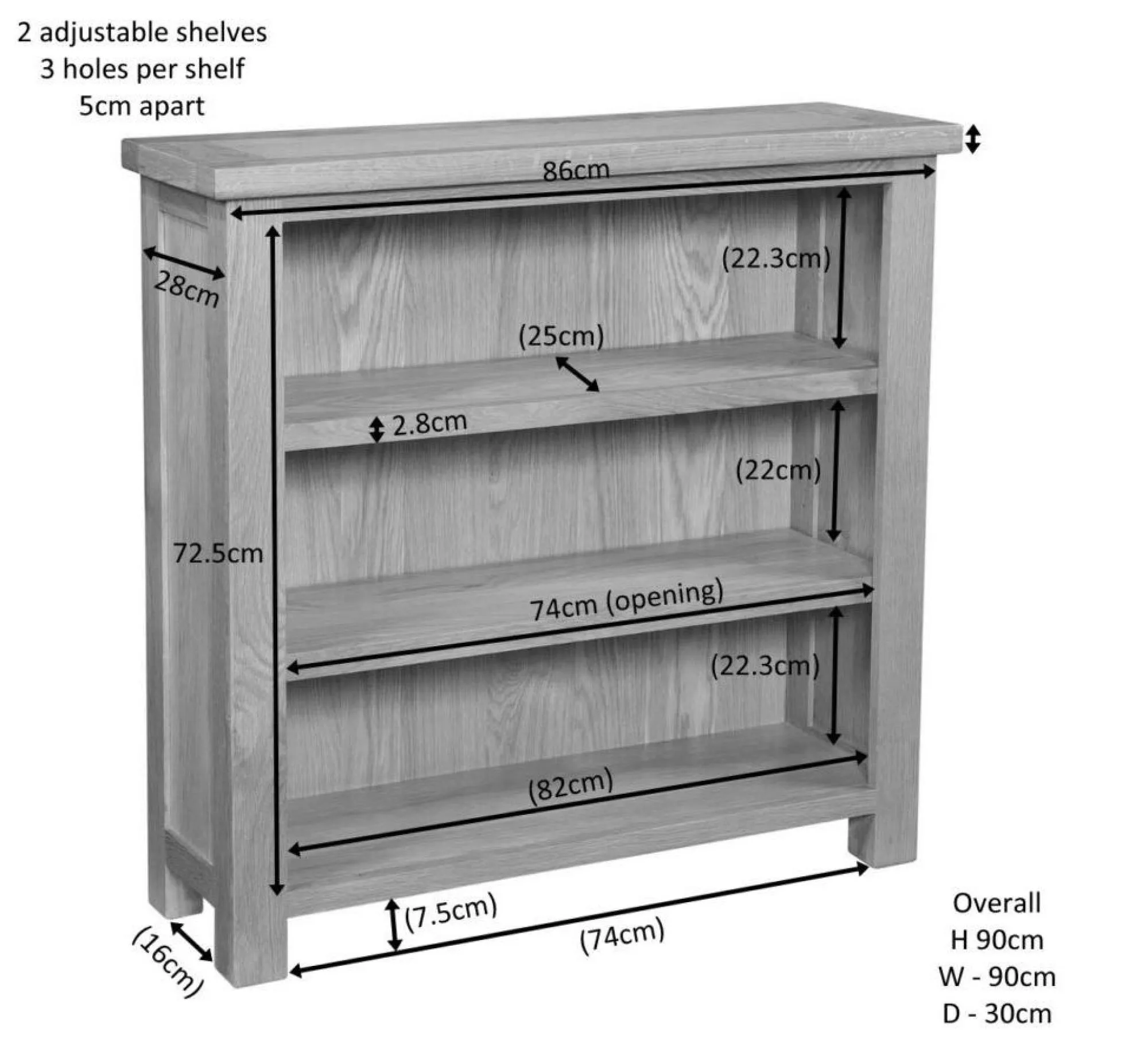 Original Rustic Oak Low Bookcase - Rustic Oak, Oak