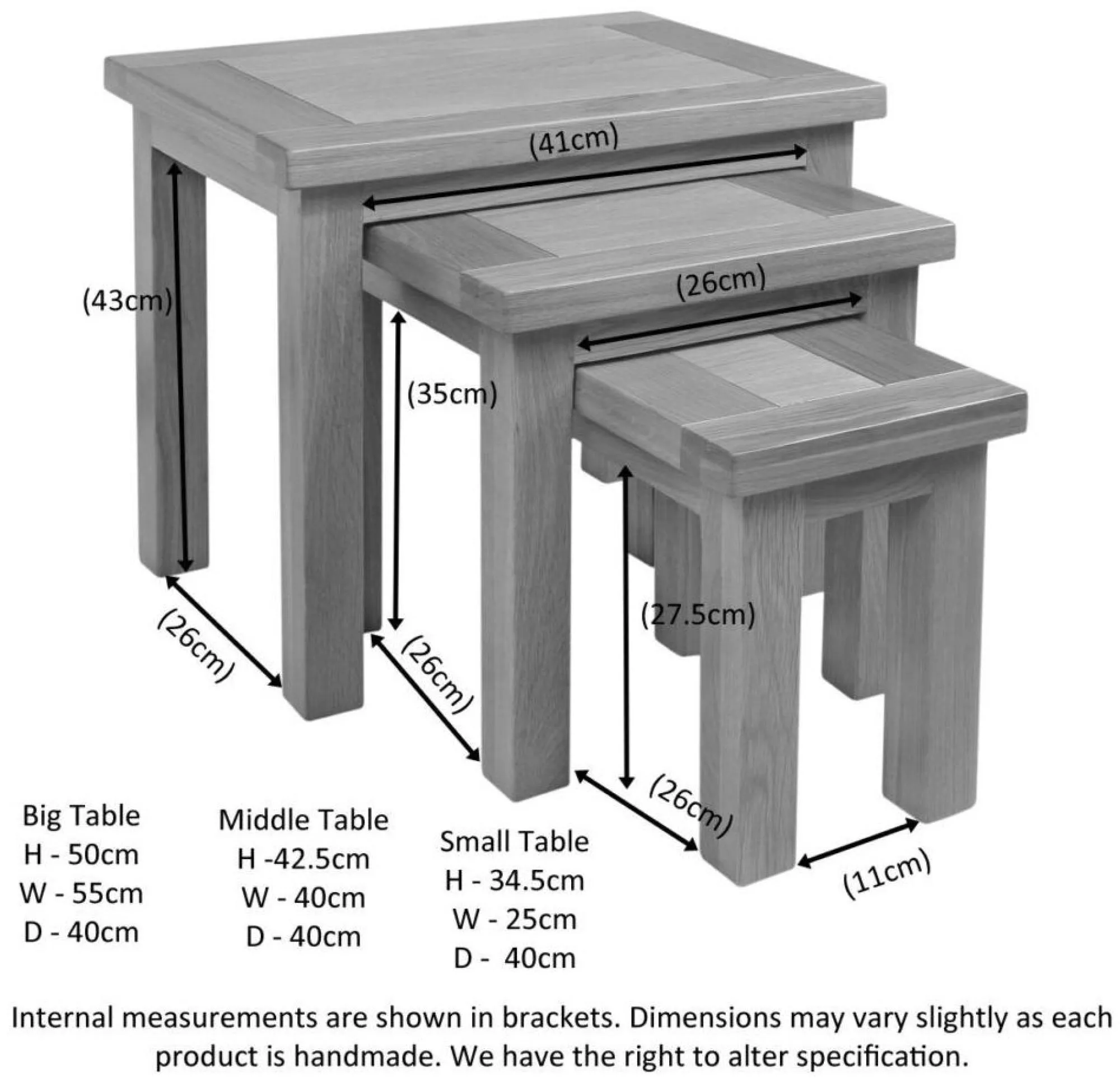 Original Rustic Oak Nest of 3 Tables - Rustic Oak