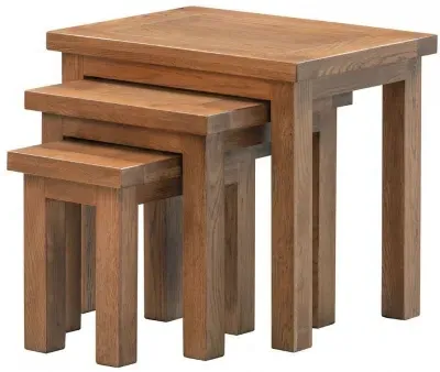 Original Rustic Oak Nest of 3 Tables - Rustic Oak