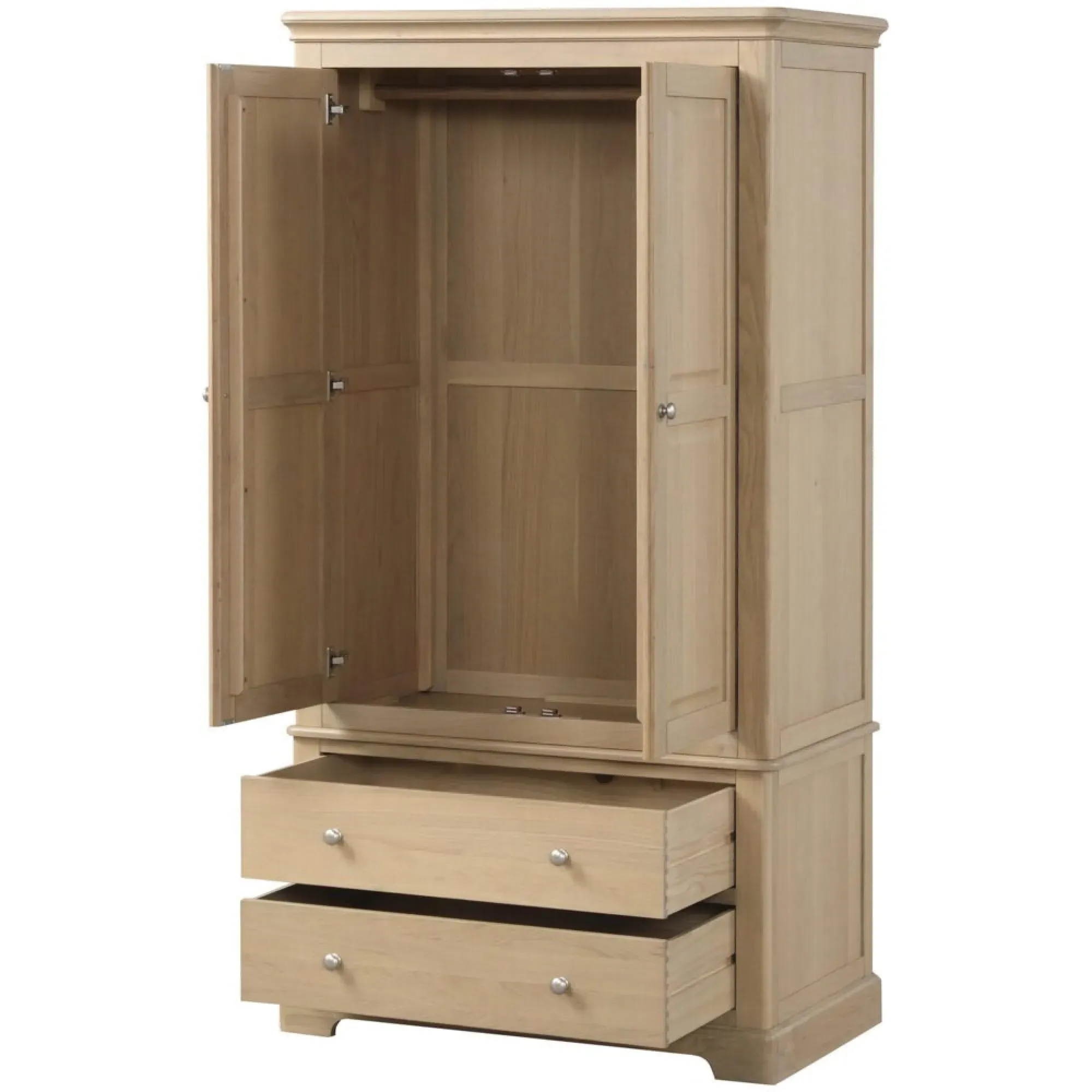 Romford Oak 2 Door 2 Drawer Double Wardrobe - Pale Oak