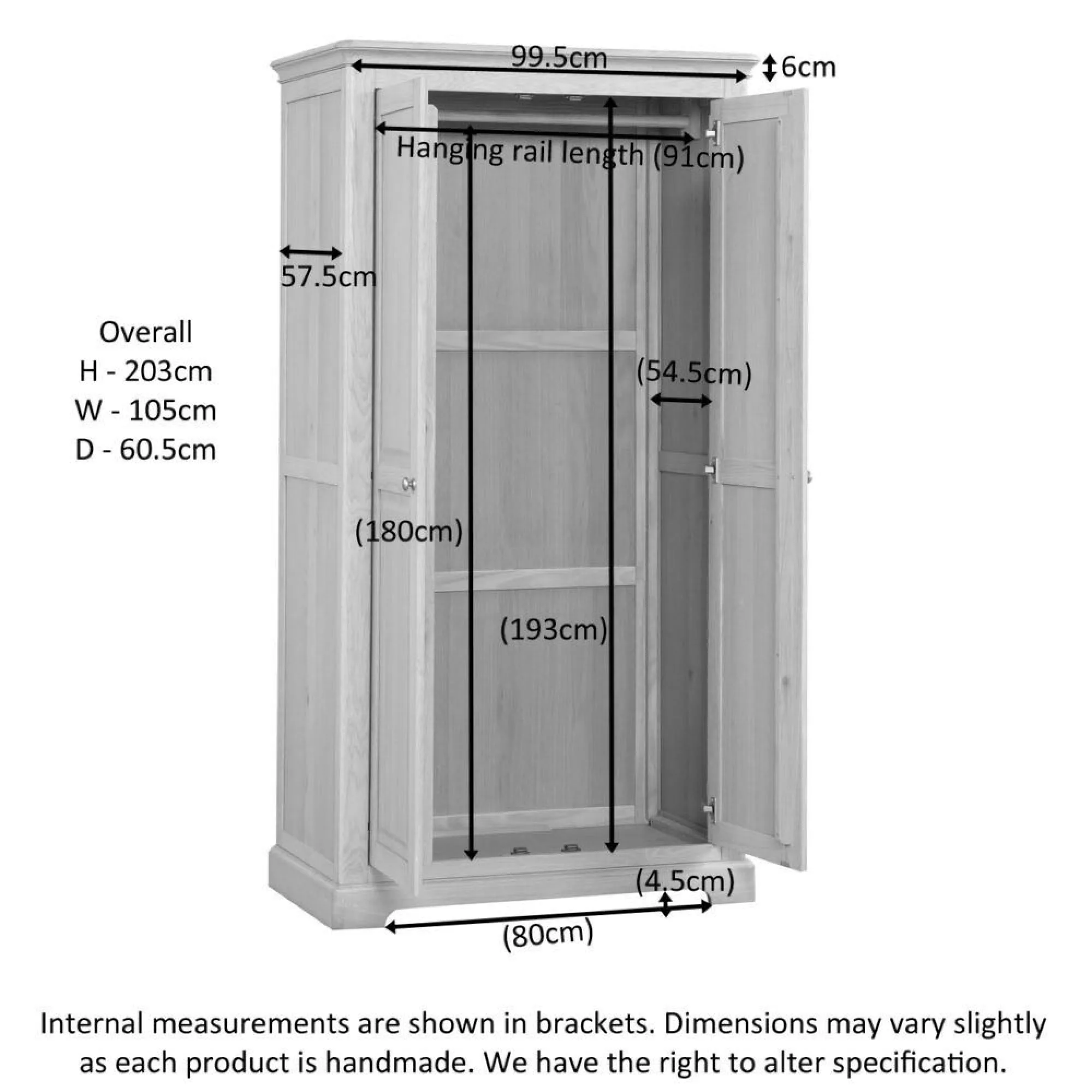 Romford Oak 2 Door Wardrobe - Pale Oak