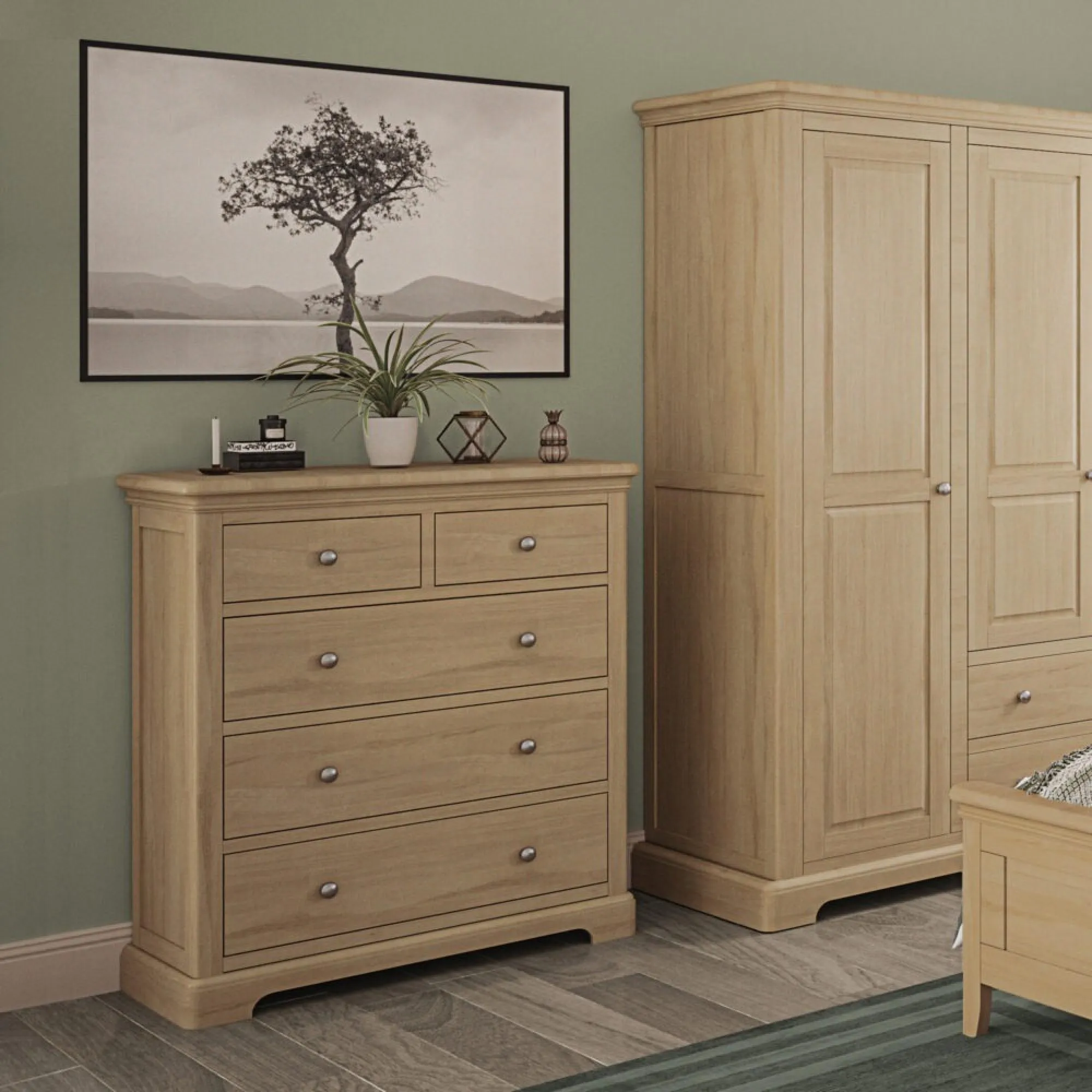 Romford Oak 2+3 Drawer Chest - Pale Oak