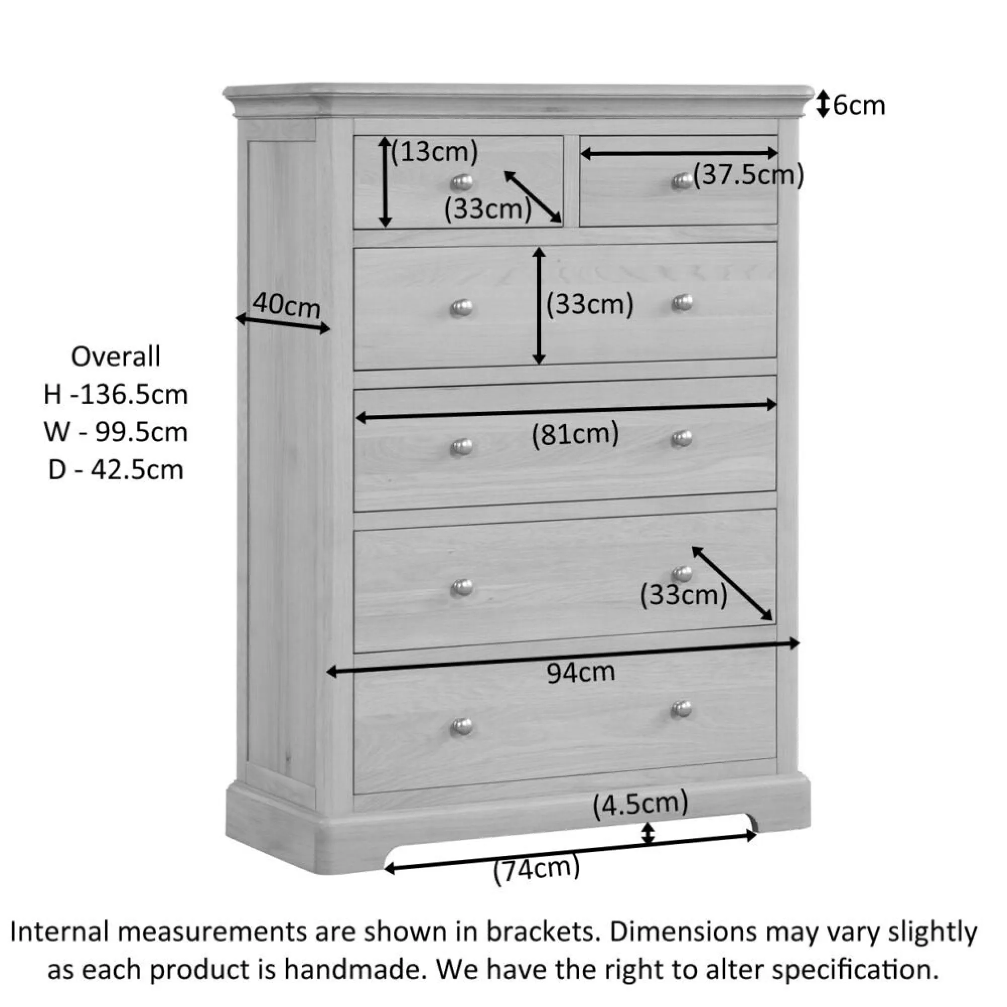 Romford Oak 2+4 Drawer Chest - Pale Oak