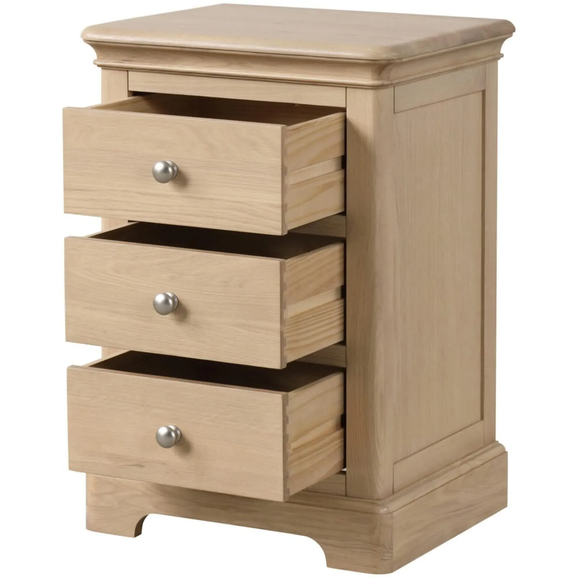 Romford Oak 3 Drawer Bedside Cabinet - Pale Oak