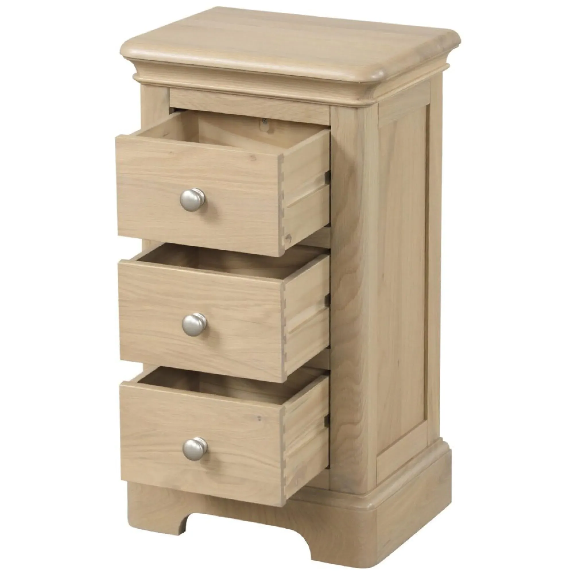 Romford Oak 3 Drawer Compact Bedside Cabinet - Pale Oak